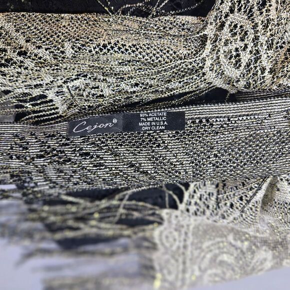 Cejon Witchy Shawl Lacy Fringe Black and Gold Formal Evening Scarf Romantic - Picture 2 of 7